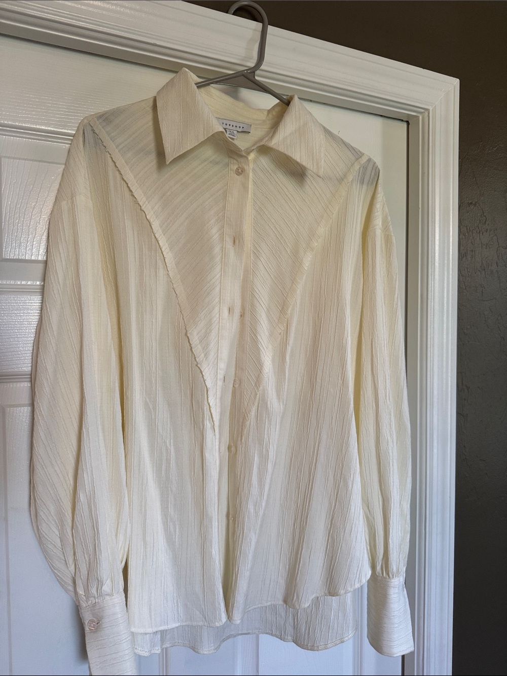 Topshop Cream Pleated Button-Up Blouse